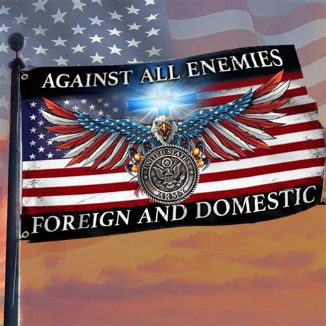 Us Army Cross Eagle American Flag Against All Enemies Foreign And Dome