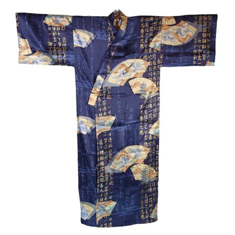 Kanji & Fans Silk Japanese Kimono Robe | Japanese Style