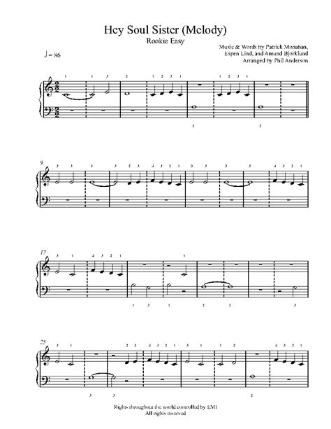 Hey Soul Sister Melody By Train Sheet Music And Lesson Rookie Level