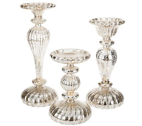 Set Of 3 Illuminated Mercury Glass Pedestals By Valerie Page 1 —