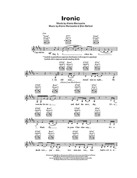 Ironic Chords By Alanis Morissette Melody Line Lyrics And Chords 115467