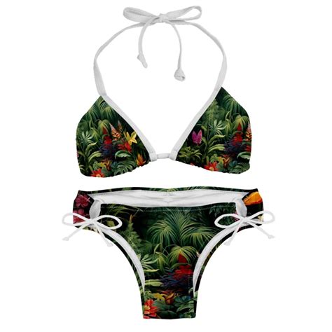 Tropical Plants Swim Suit Women Bikini Set Detachable Sponge Adjustable