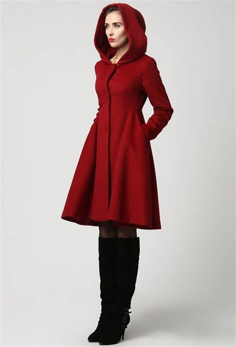 Red Wool Coat With Big Hood Timeless Swing Coat 1117 Red Wool Coat