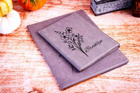 Birth Flower Engraved Portfolio Custom Birth Flower Notebook