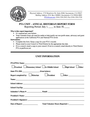 Fillable Online Pta Unit Annual Historian Report Form Reporting Period