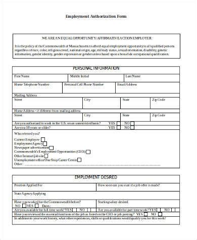 FREE 8+ Employment Authorization Forms & Samples in PDF | MS Word