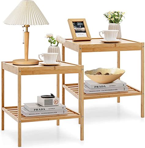 Costway Tables De Chevet Lot De En Bambou Table Dappoint