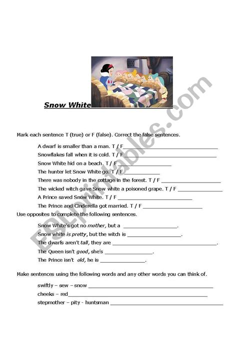 Snow White Esl Worksheet By Pattyko