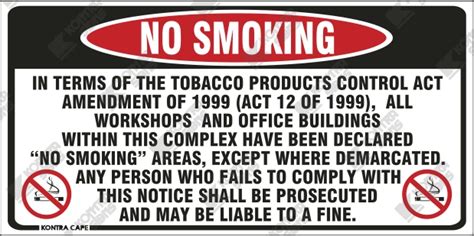 Wc No Smoking In Terms Of The Tobacco Products Control Act