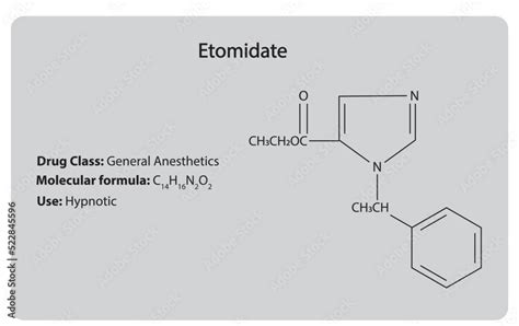 Etomidate Hypnotic Chemical Structure Drug Class Molecular Formula And Use Stock Vector