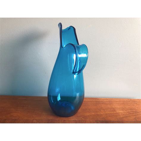 Vintage Hand Blown Carafe With Handle Aqua Blue Glass Water Etsy Uk