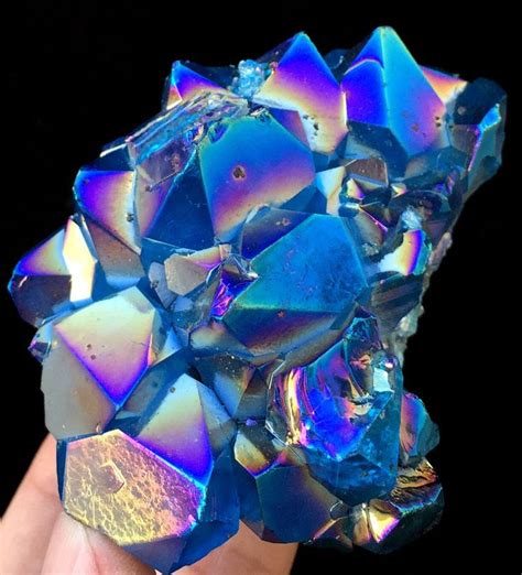 200g Blue Aura Quartz Amethyst Cluster Titanium Plated Crystal J410