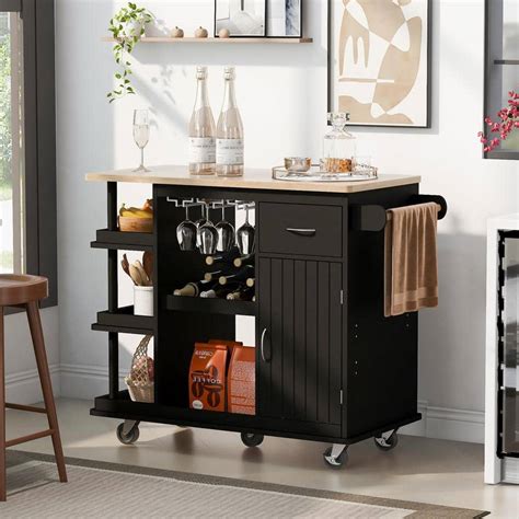 Runesay Black Rubberwood Countertop In W Kitchen Island Cart