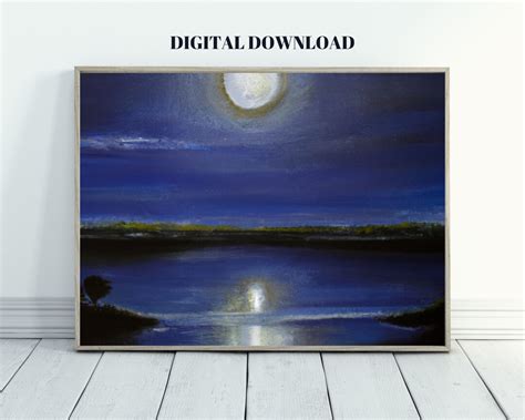 Printable Moonlight Landscape Oil Painting, Night Landscape Art Print ...