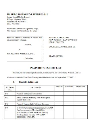 Sample Exhibit Lists In Pdf Ms Word