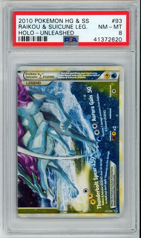 2010 POKEMON UNLEASHED RAIKOU SUICUNE LEGEND BOTTOM 93 HOLO PSA 8 NM