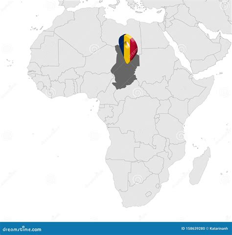 Location Map Of Chad On Map Africa. 3d Republic Of Chad Flag Map Marker