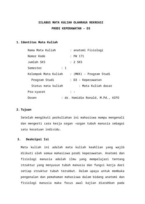 Doc Silabus Anatomi Fisiologi Doc Dokumen Tips