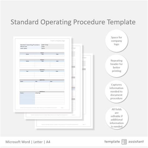 Standard Operating Procedure Template Business Document Etsy