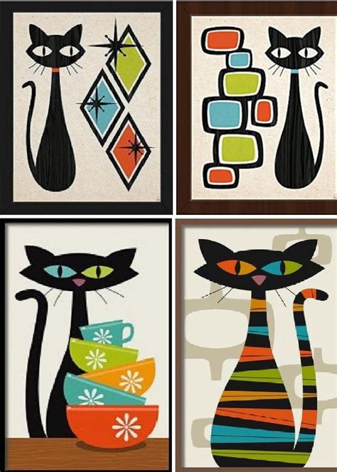 Black Cat Retro In Retro Art Diy Art Painting Mid Century