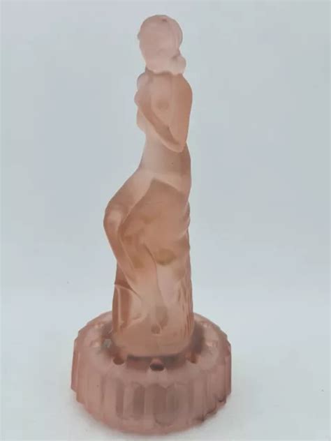 Beautiful Art Deco Frosted Pink Glass Seated Naked Lady By Sowerby