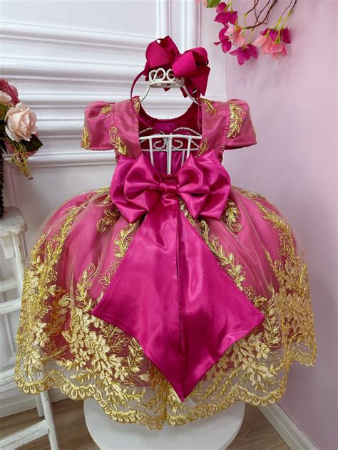 Vestido Infantil Pink Renda Realeza E Aplique De Borboletas Rosa