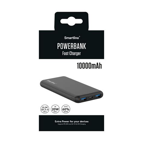 Köp Smartline Powerbank Fast Charge 10000 mAh Svart Online