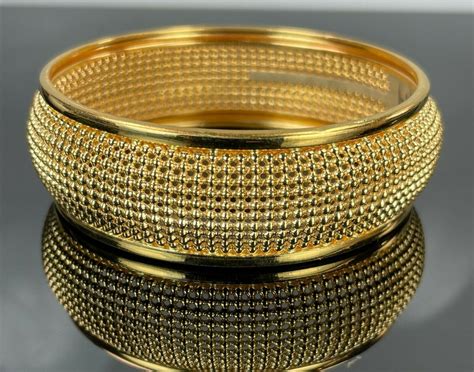 22k Bangle Solid Gold Elegant Ladies Filigree Mess Wide Side Etsy