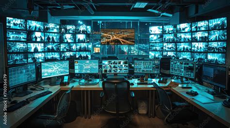 Modern Security Control Room With Multiple Monitors Stock Photo Adobe