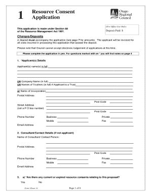 Fillable Online Resource Consent Application 1 For Office Use Only