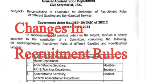 Recruitment Rules Changes Jkgad Order YouTube