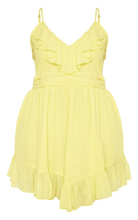 Plus Bright Yellow Strappy Frill Skater Dress Prettylittlething