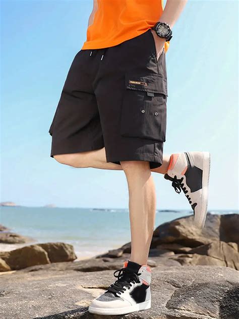 Casual Cotton Loose Fit Side Pockets Drawstring Cargo Shorts Mens