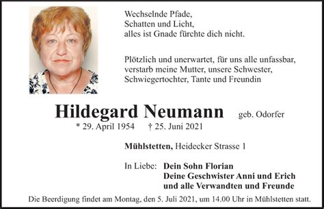 Traueranzeigen Von Hildegard Neumann Trauer Nn De