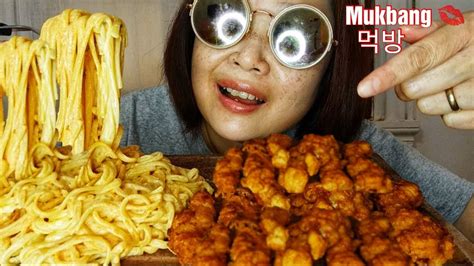 Big Bitesasmr Cheesy Spicy Carbo Fire Noodles Asmr Mukbang Chicken