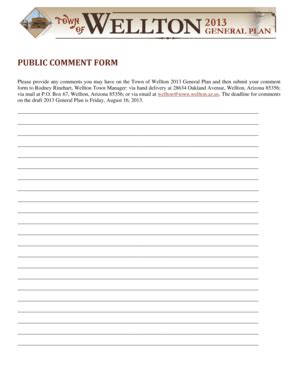 Fillable Online Town Wellton Az Public Comment Form Town Of Wellton