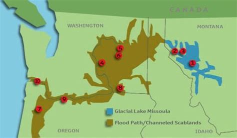 Map of Lake Missoula Flood Area Flood Areas, Map Diagram, Ice Dams ...