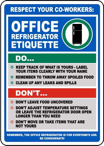 Respect Co Workers Office Refrigerator Etiquette Sign Save 10