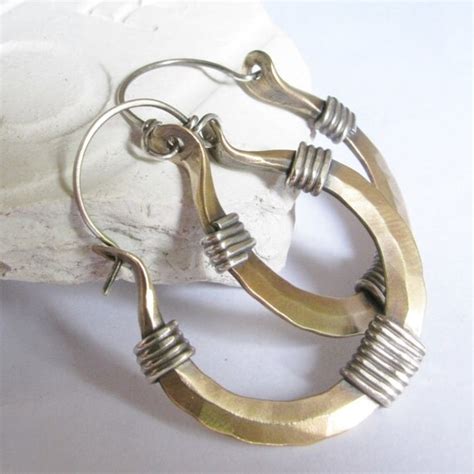 Mixed Metal Earrings Sterling Silver And Bronze Hoop