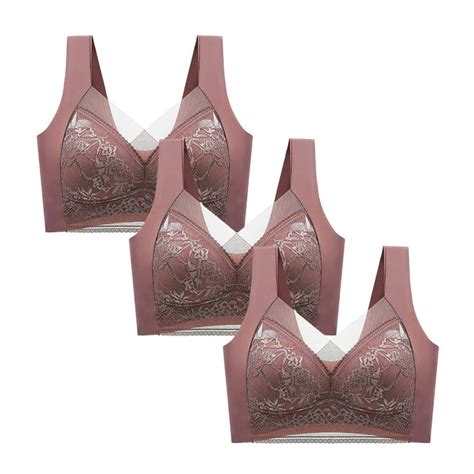 Bigersell Women Bras Pack Of 3 Womens Plus Size Full Coverage Wireless Bra Ladies Lace V Neck