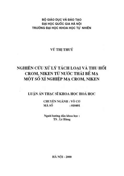 Nghiên cứu xử lý tách loại và thu hồi Crôm Niken từ nước thải bể mạ