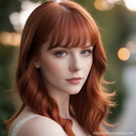 Beautiful Young Woman Marie Mccray Headshot Redhead Bangs Pale Skin Facing Viewer Prompts