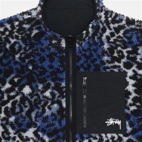 Stussy Sherpa Reversible Jacket Blue Leopard 118529HO23 BLUE