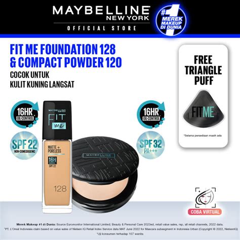 Paket Hemat Untuk Kulit Kuning Langsat Maybelline Fit Me Liquid Foundation 128 Compact