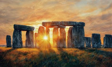 Stonehenge at Sunrise. Digital Art. Stock Illustration - Illustration ...