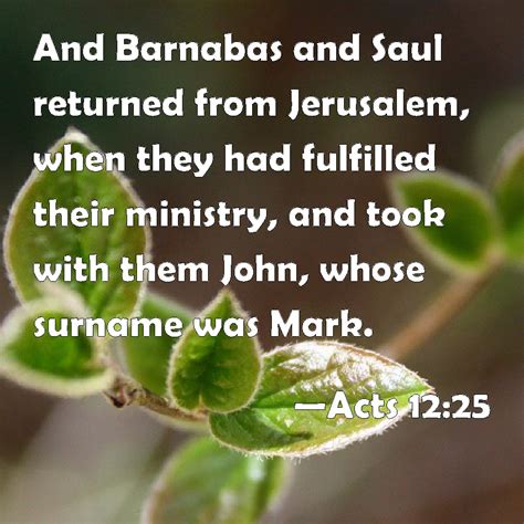 Acts 12:25 And Barnabas and Saul returned from Jerusalem, when they had ...