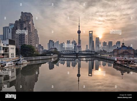 Morning Sunrise At The Suzhou River Mouth Shanghai China With Pudong