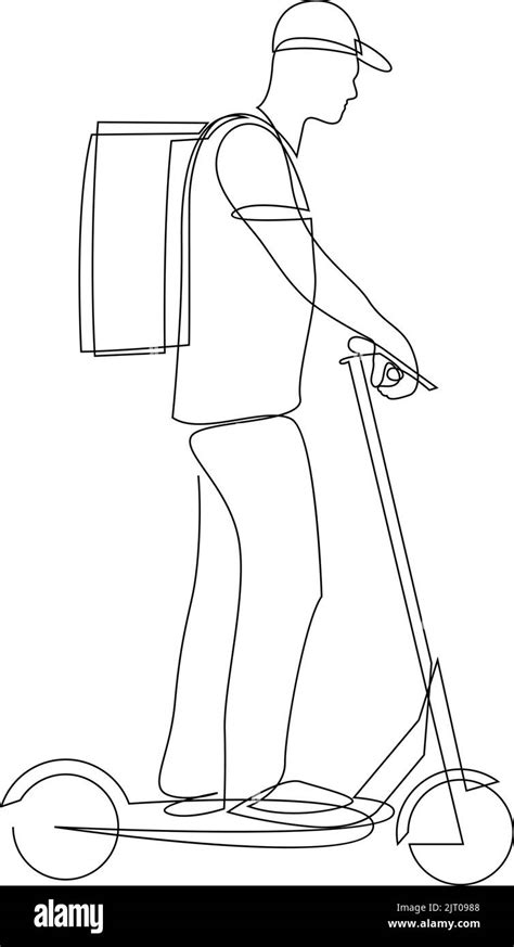 Continuous Line Drawing Of Delivery Man Riding Scooter One Line Art