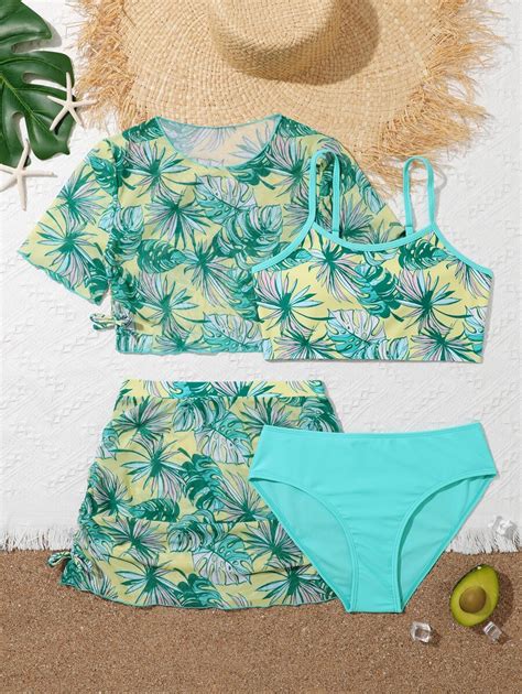 SHEIN Ensemble de bikini à imprimé tropical avec cache maillot pour