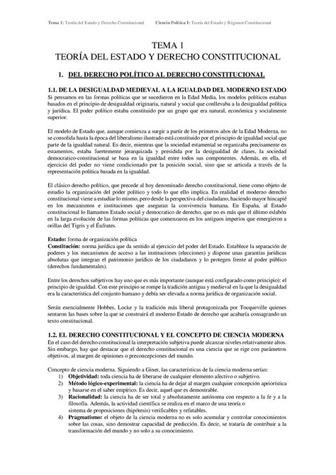 Consti Tocho Resumen Tema 1 Teoría Del Estado Y Derecho Constitucional Ciencia Política I